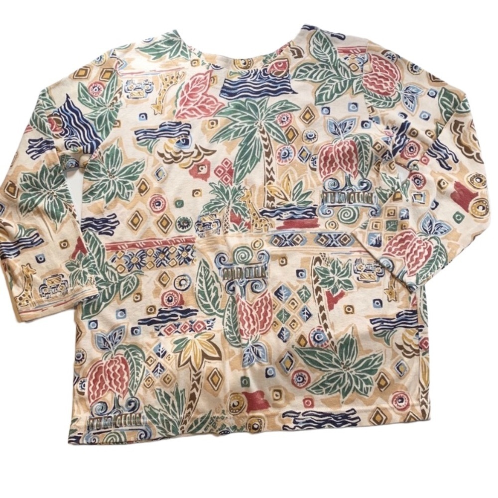 Top Vintage Tropical Print Long Sleeve Top M/L One Size